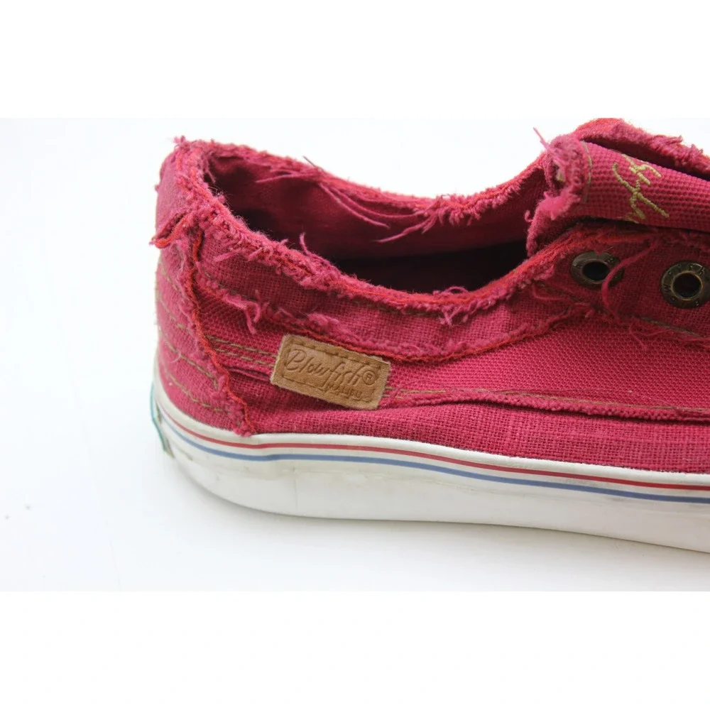 Blowfish Malibu Women's Magenta Pink Canvas‎ Distressed Frayed Slip On Sneakers